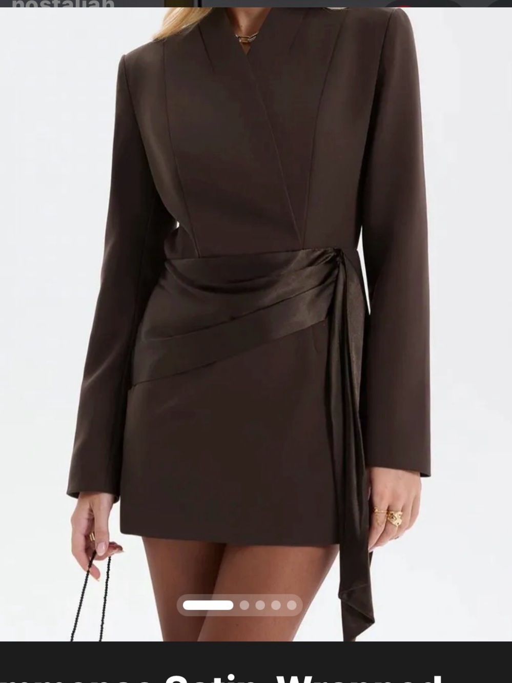 Satin-Wrap Chocolate Brown Blazer Mini Dress
